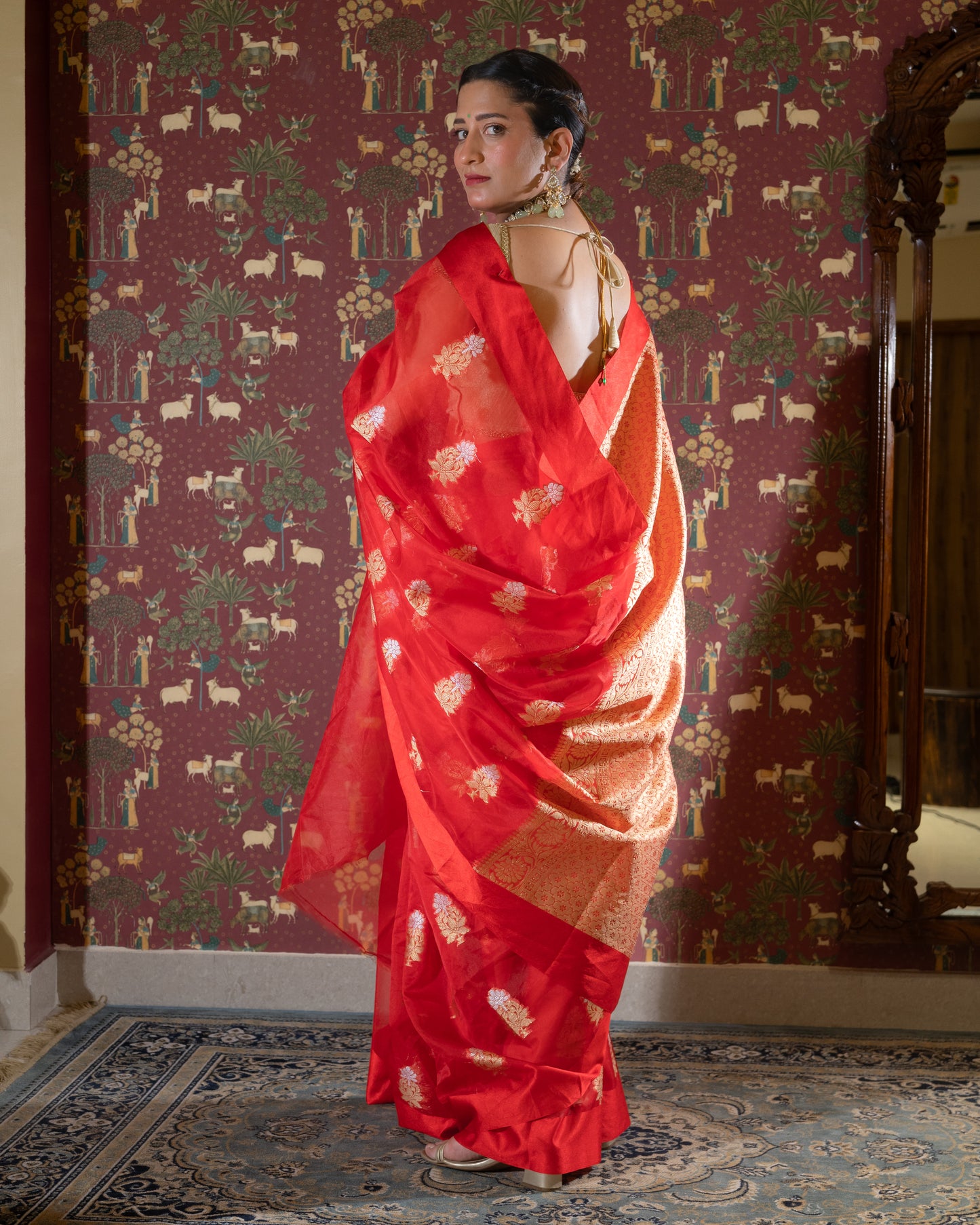 BANARASI KORA ORGANZA SEMI SILK SAREE