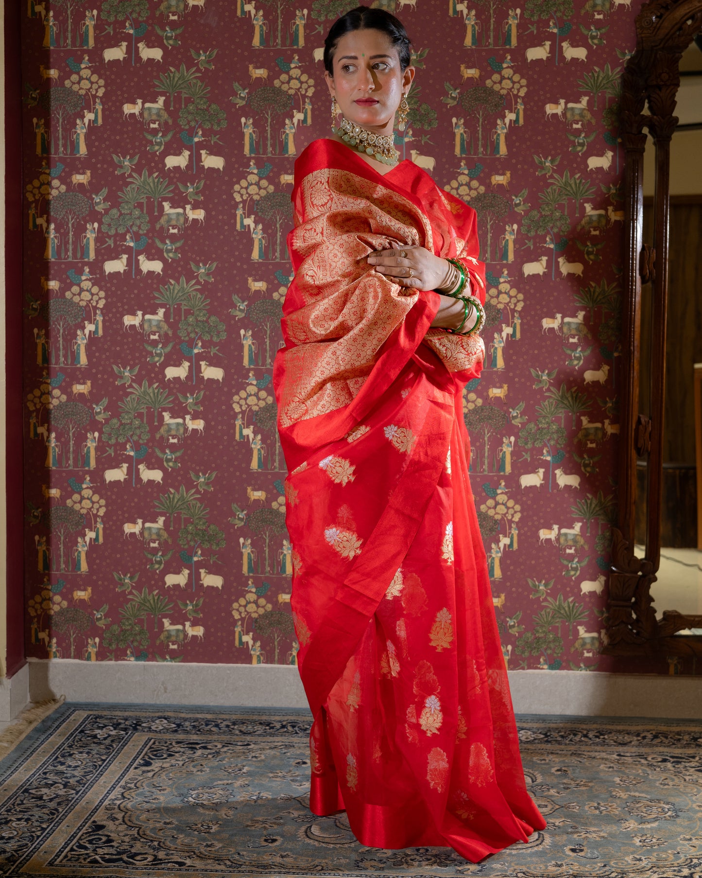 BANARASI KORA ORGANZA SEMI SILK SAREE