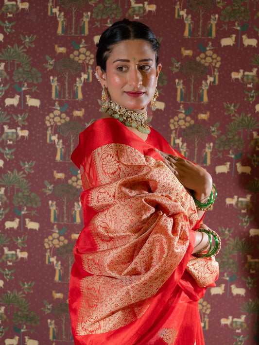 BANARASI KORA ORGANZA SEMI SILK SAREE