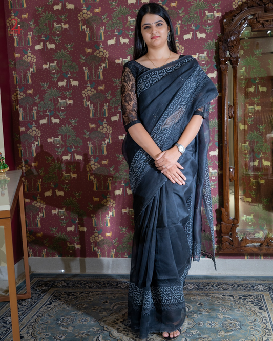 BLACK SUPER NET SAREE