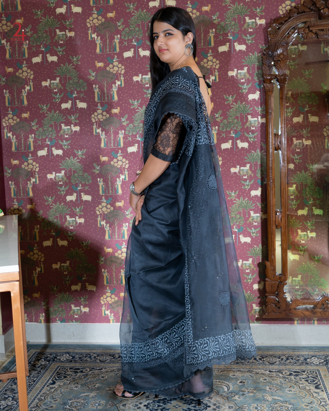BLACK SUPER NET SAREE