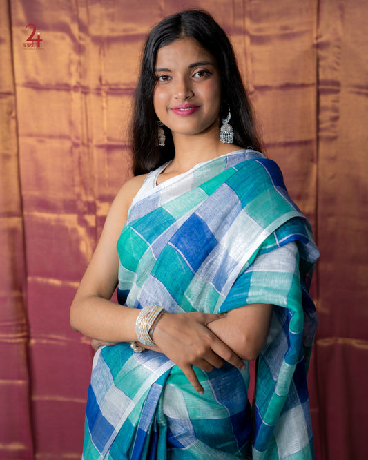 LINEN CHECK SAREE