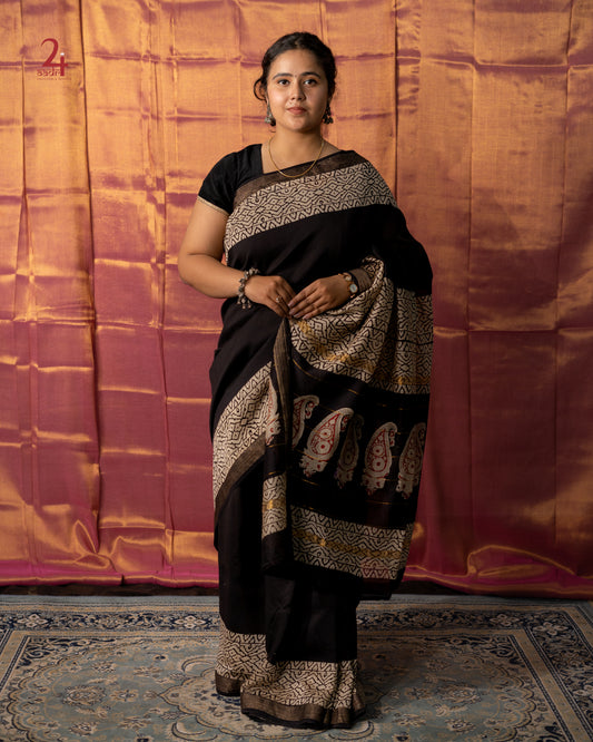 Maheshwari Handblocked Saree