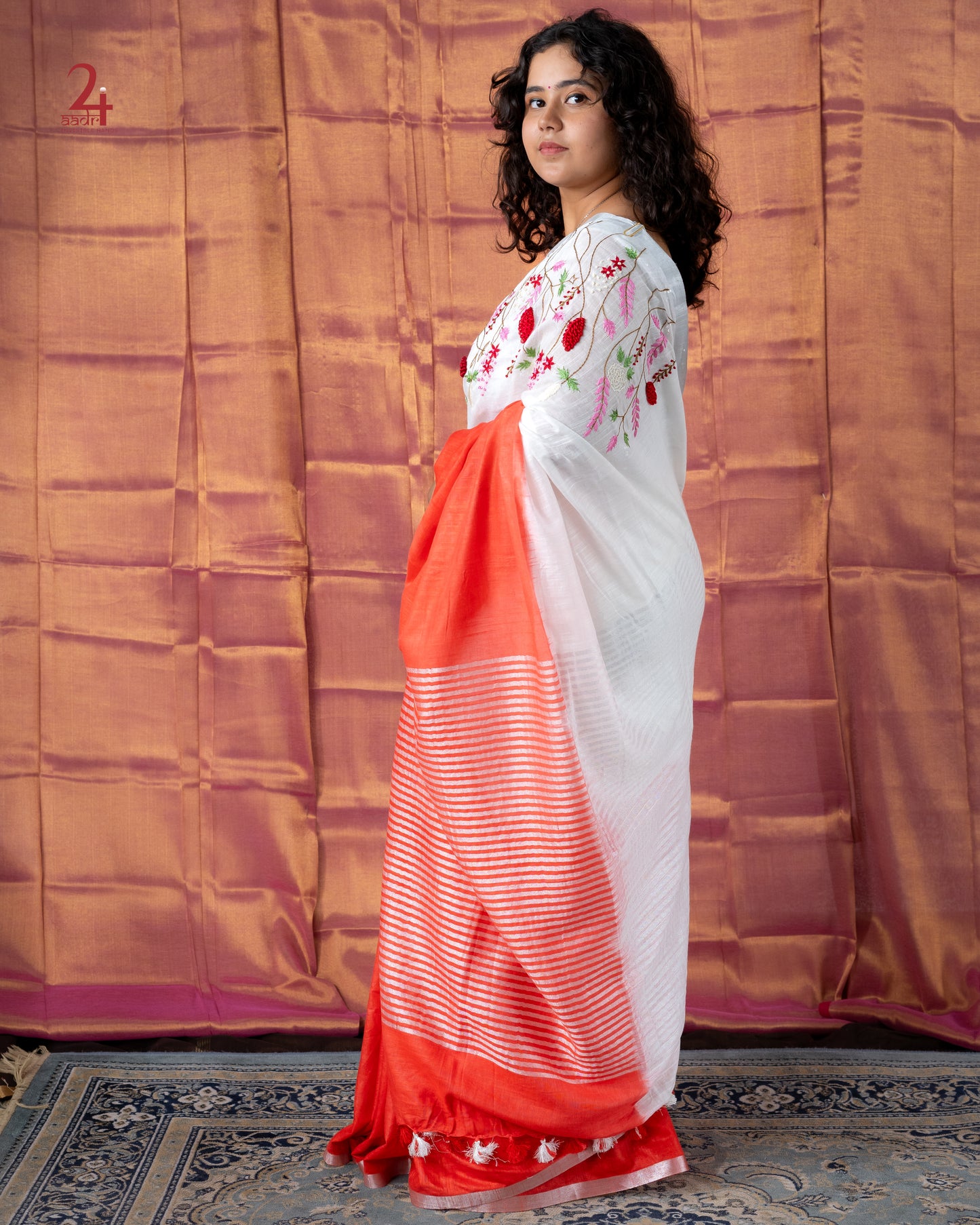 Cotton Slub Embroidered Saree TIE DYE