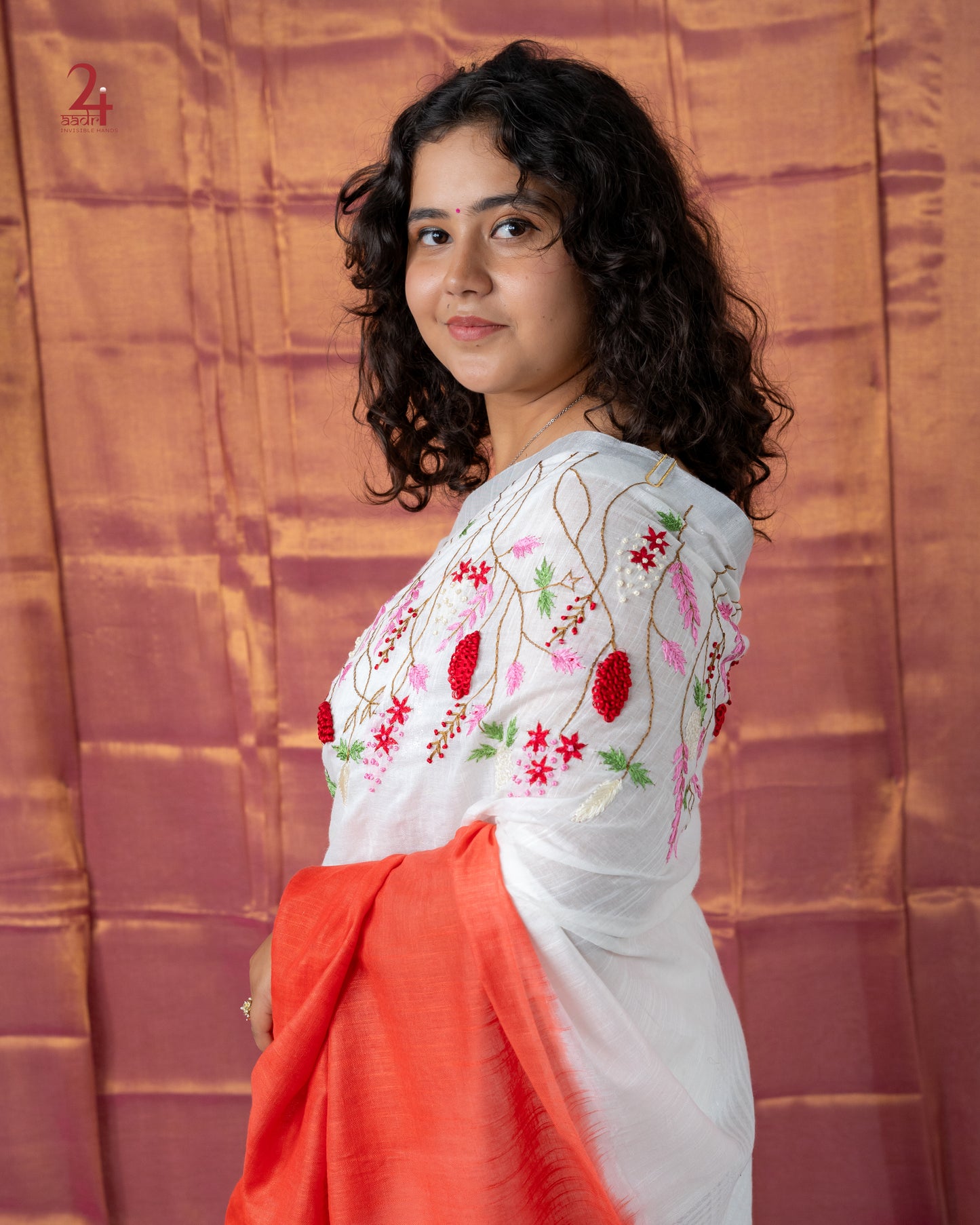 Cotton Slub Embroidered Saree TIE DYE