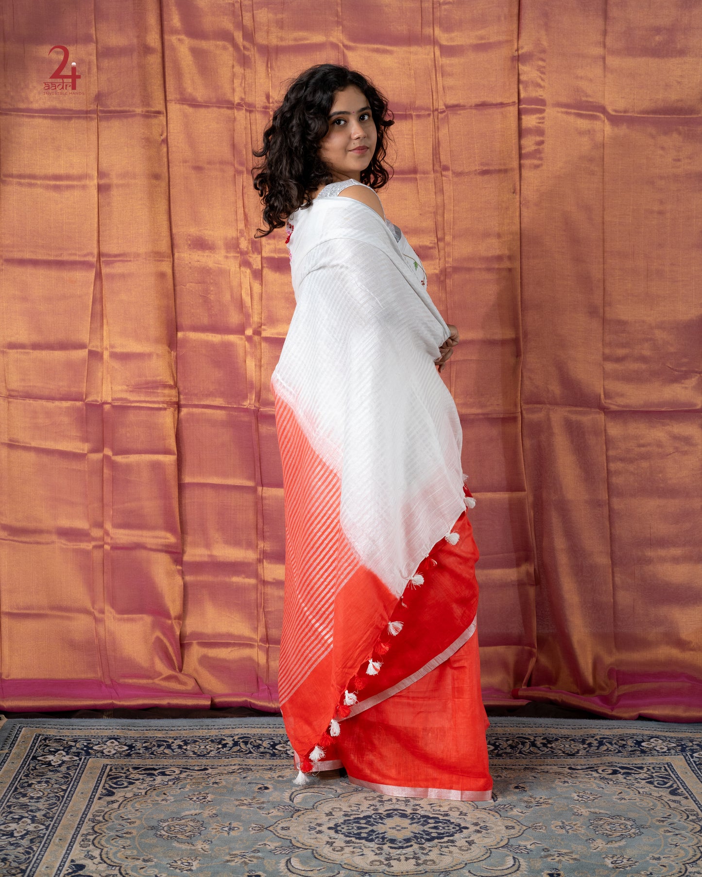 Cotton Slub Embroidered Saree TIE DYE