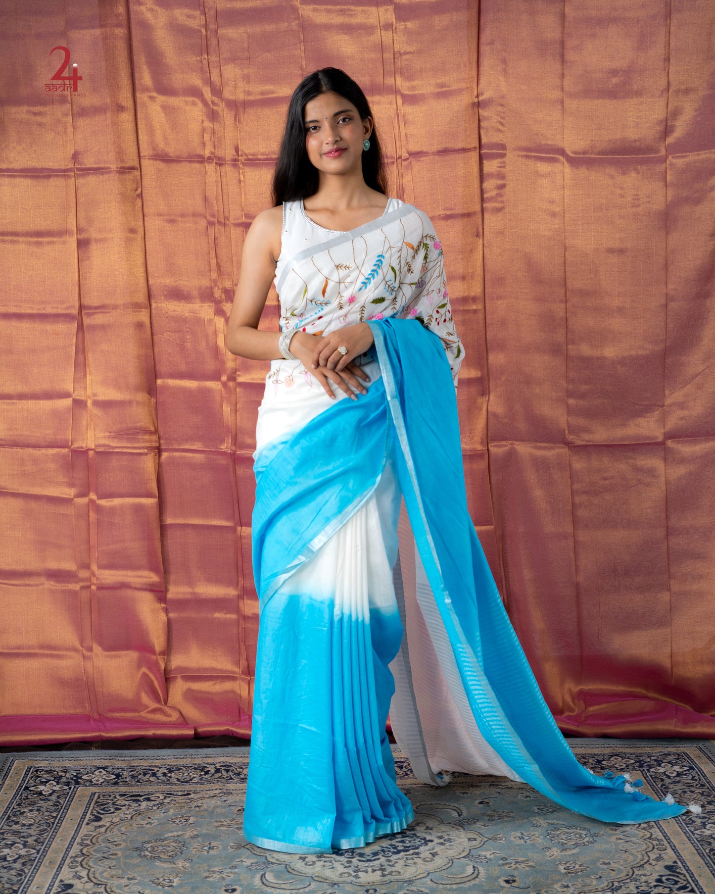 Cotton Slub Embroidered Saree