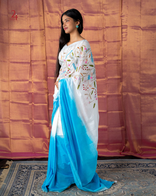 Cotton Slub Embroidered Saree