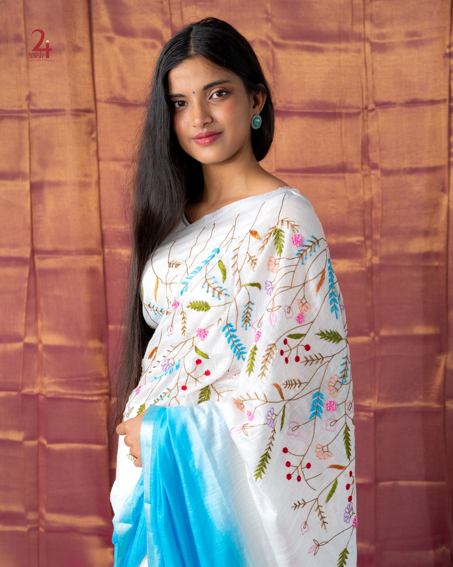 Cotton Slub Embroidered Saree