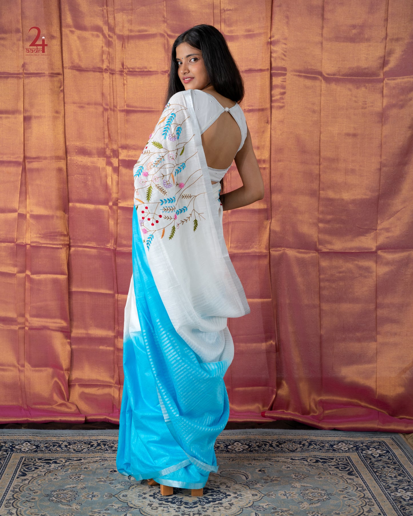Cotton Slub Embroidered Saree