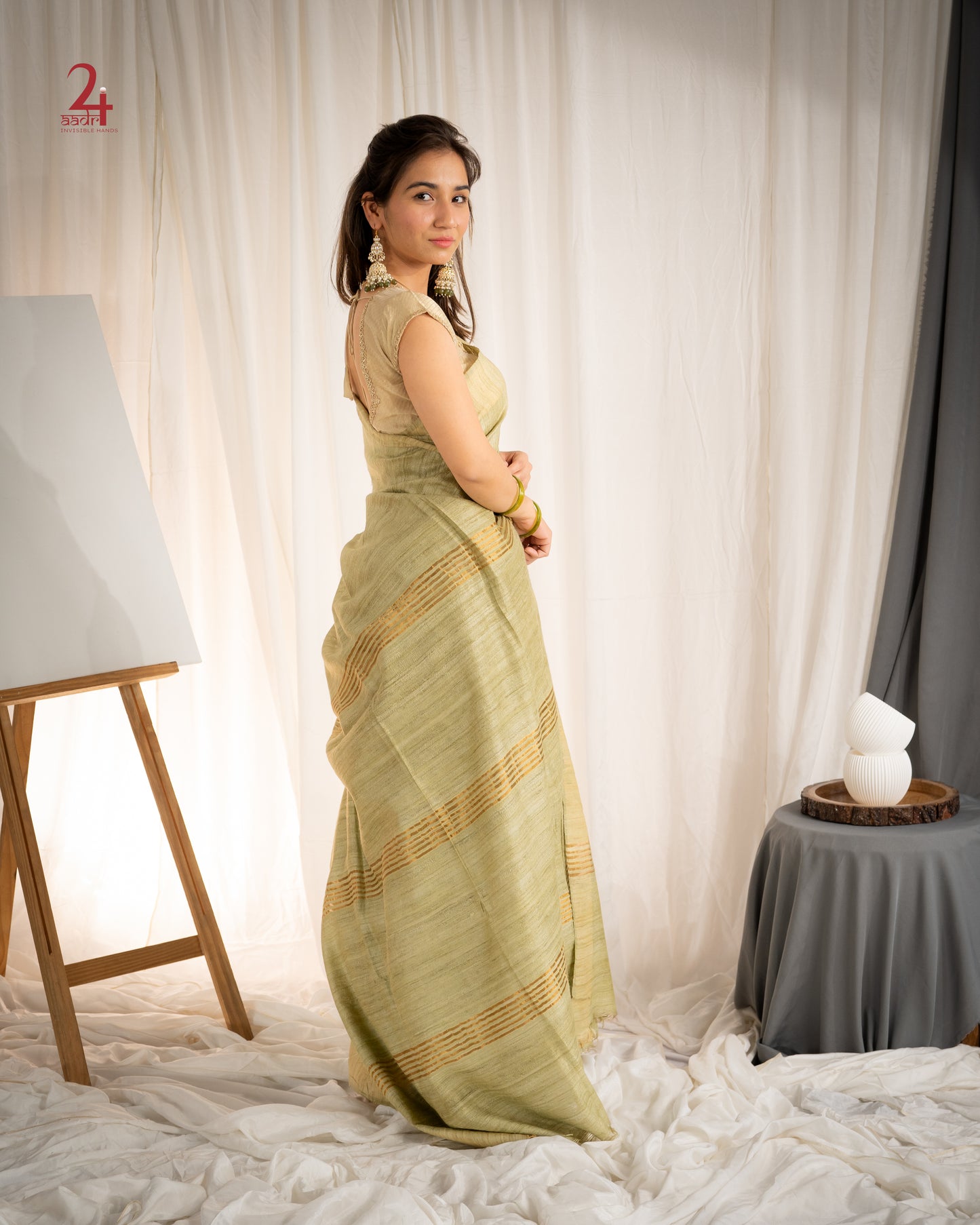 Tussar Ghiccha Handloom Saree (OLIVE)