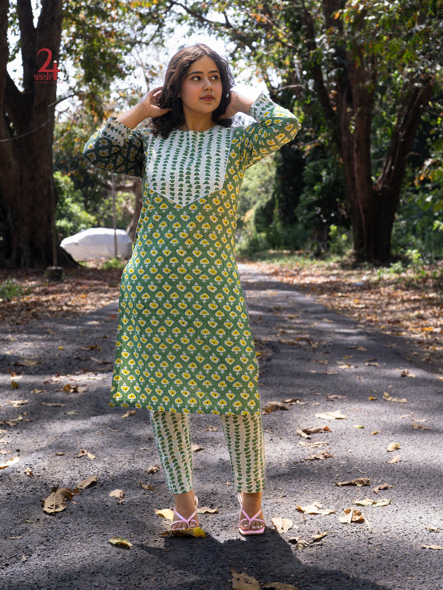CORAL COTTON KURTA BOTTOM SET