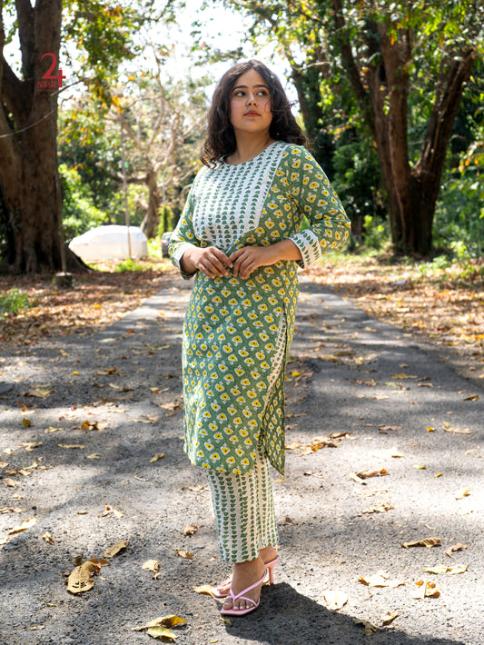 CORAL COTTON KURTA BOTTOM SET