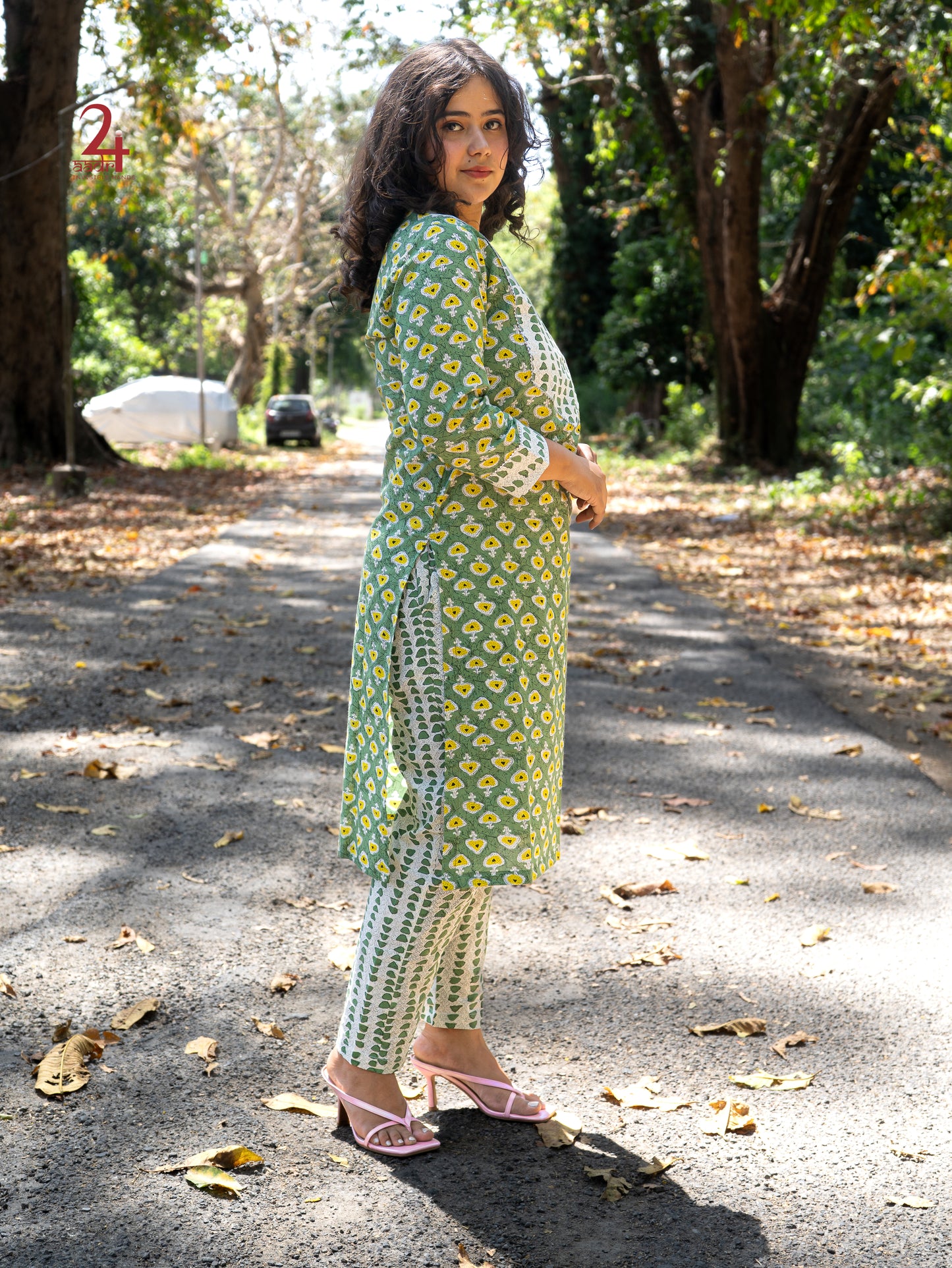 CORAL COTTON KURTA BOTTOM SET