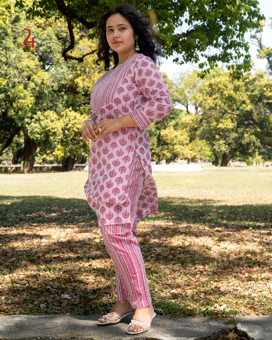 Maroon Printed Kurta Bottom Set