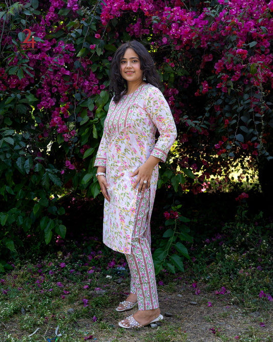 Floral Pink Kurta Bottom Set