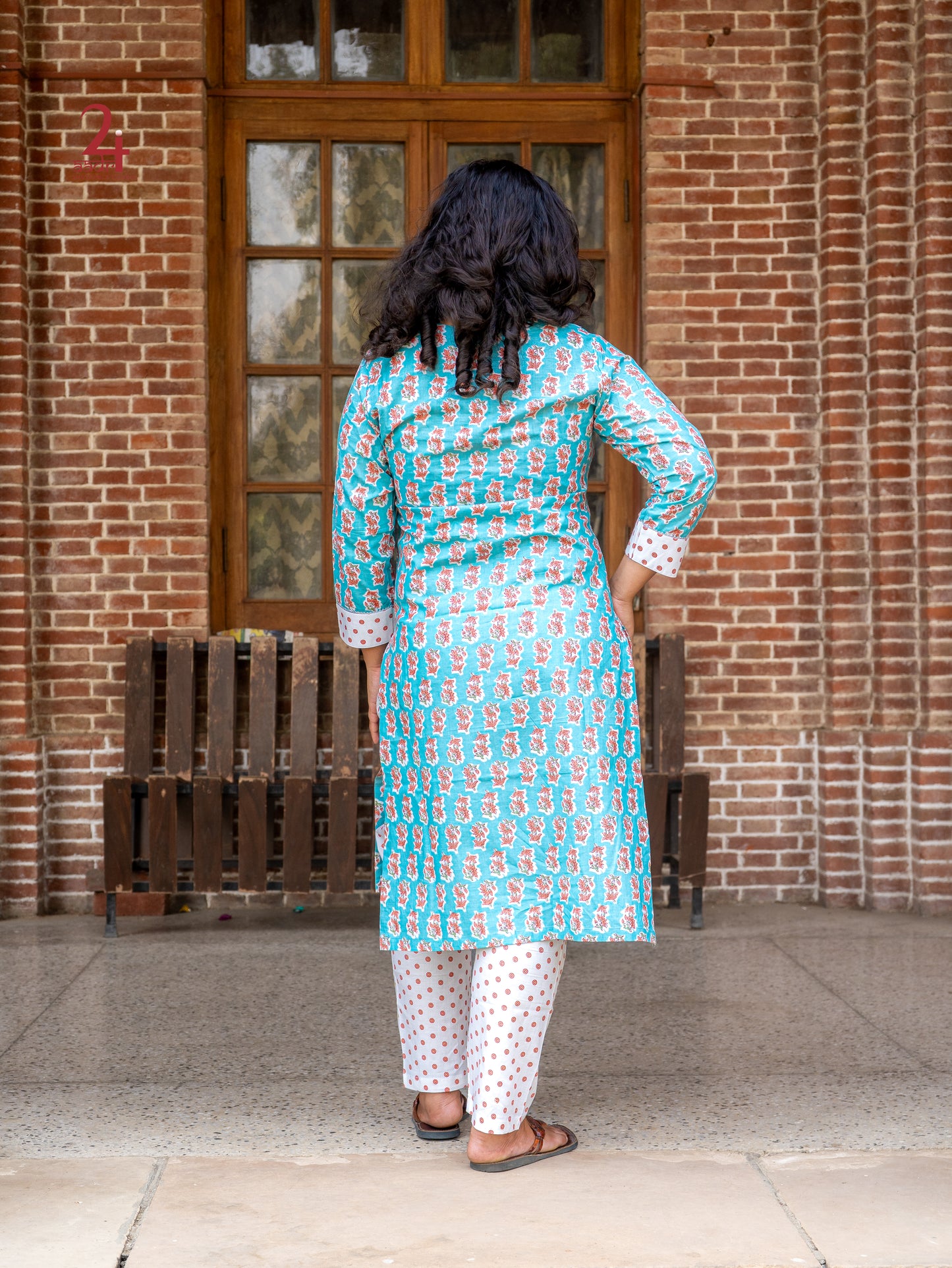 Polka Floral Cotton Kurta Bottom Set