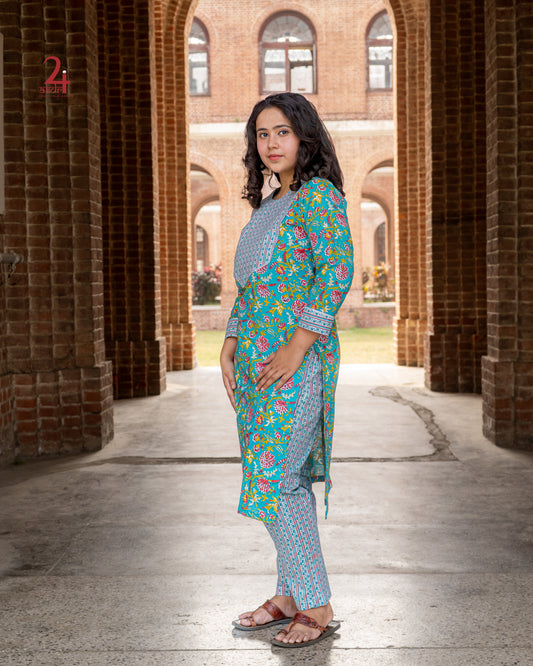 Blue floral Kurta Bottom Set