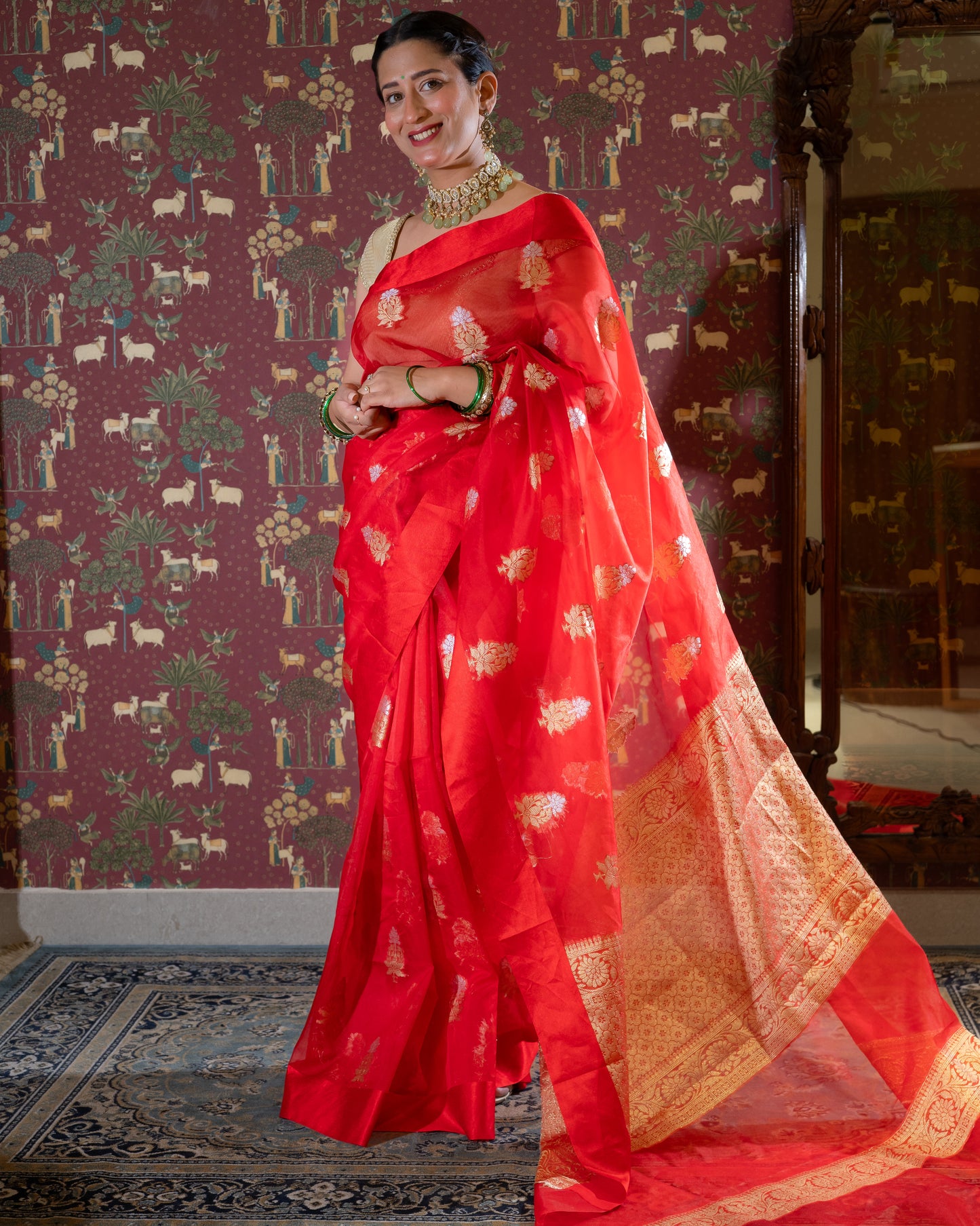 BANARASI KORA ORGANZA SEMI SILK SAREE