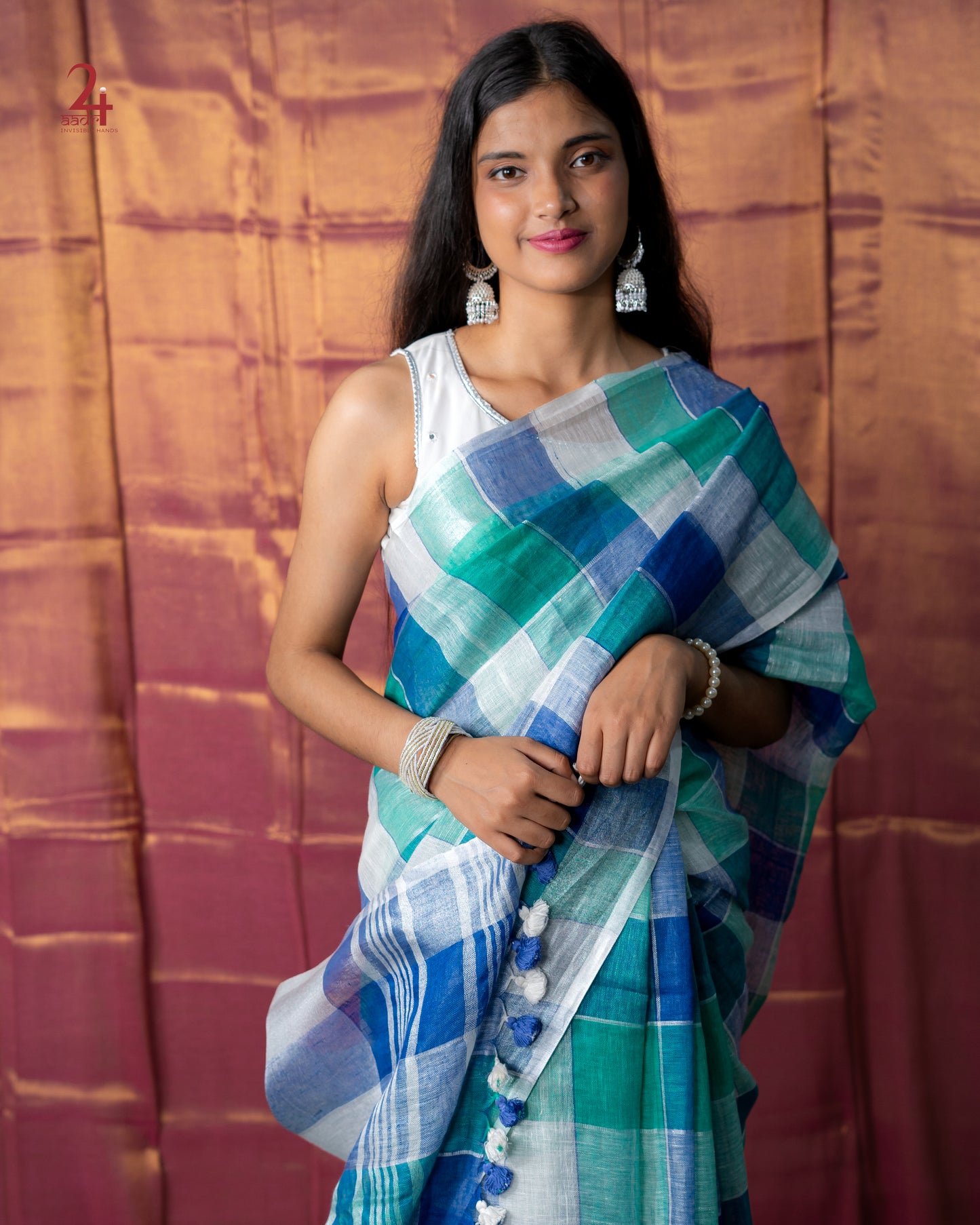 LINEN CHECK SAREE