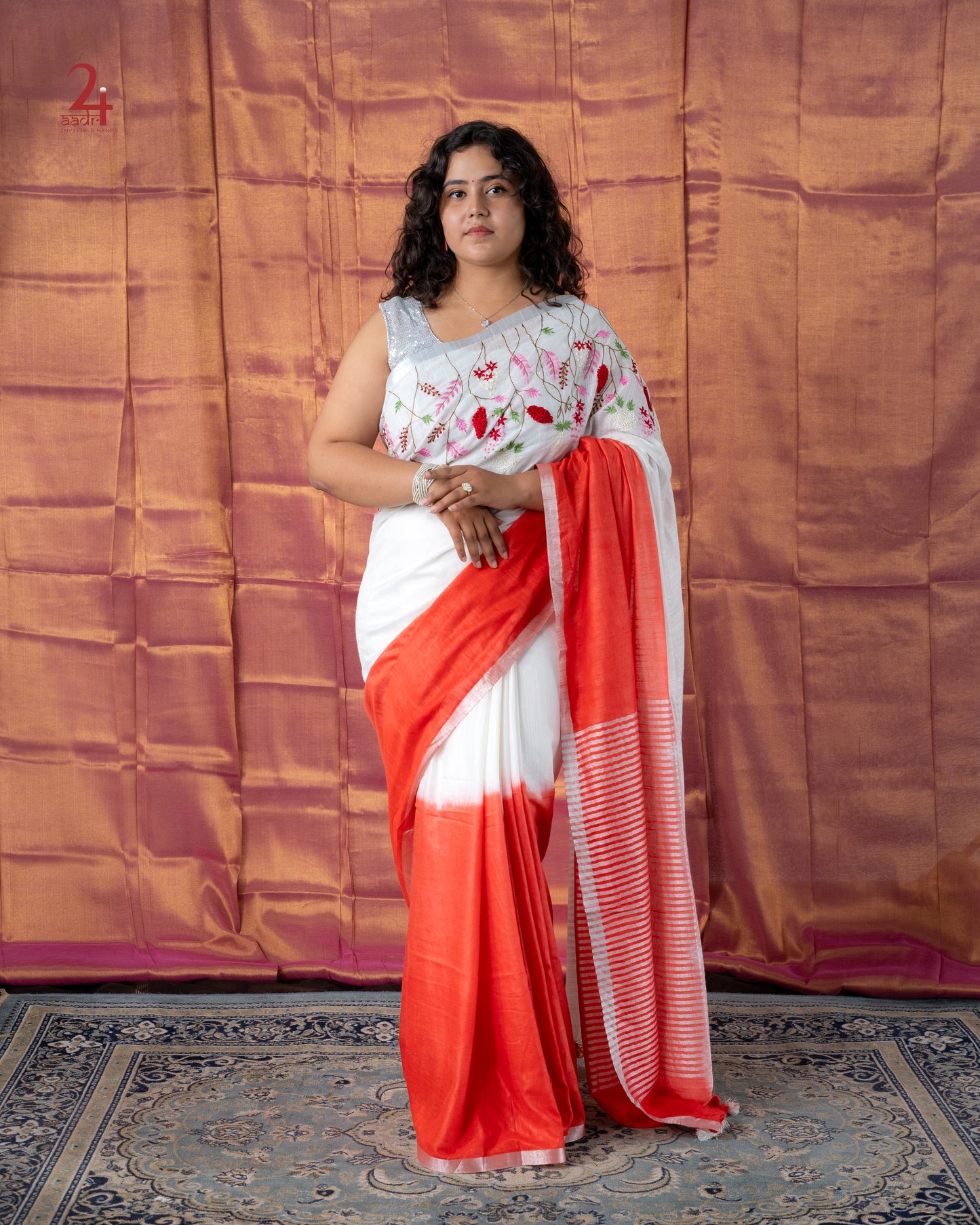 Cotton Slub Embroidered Saree TIE DYE