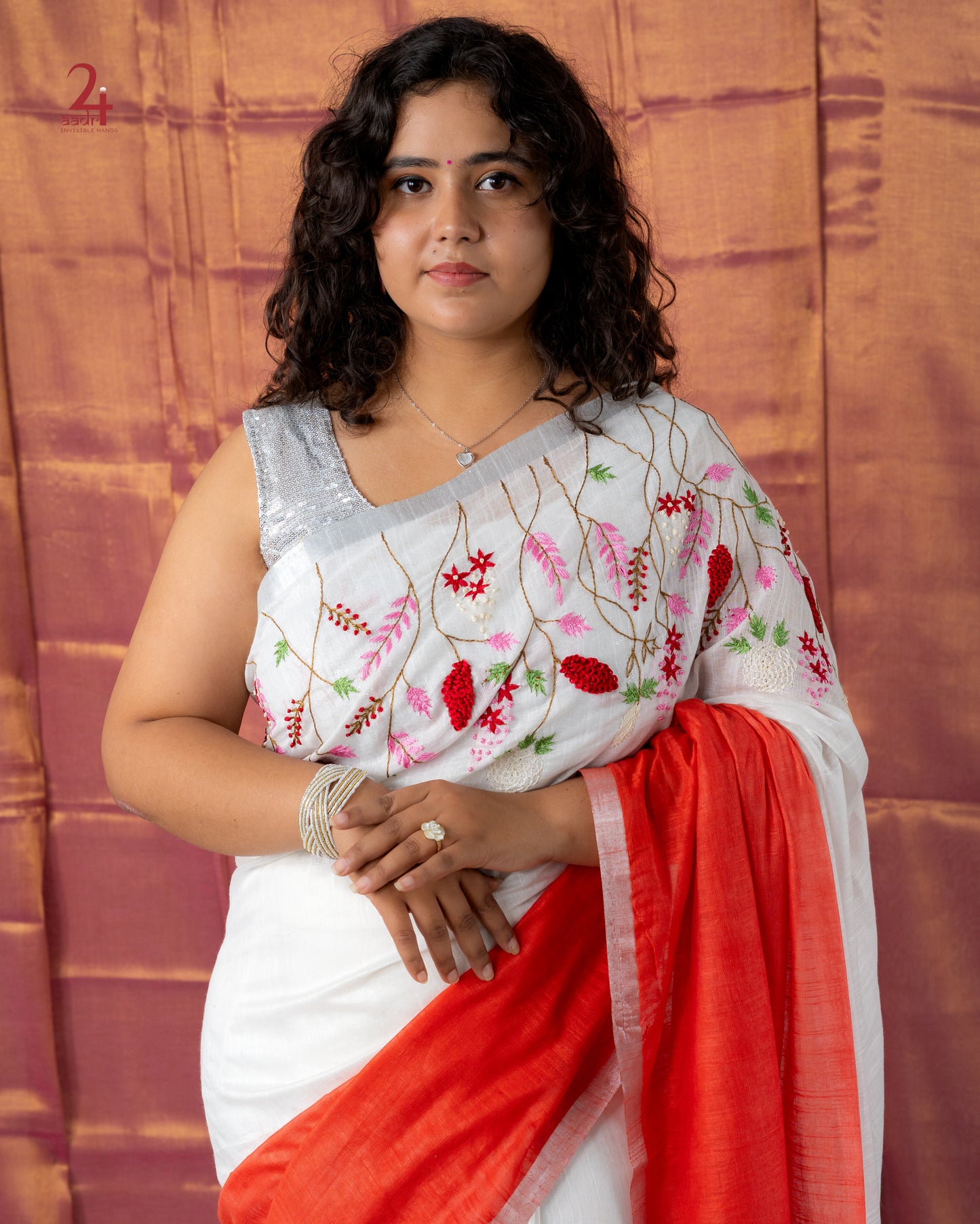 Cotton Slub Embroidered Saree TIE DYE