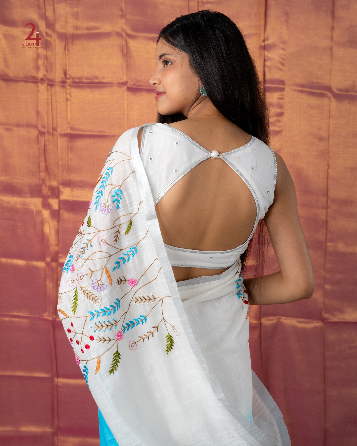 Cotton Slub Embroidered Saree