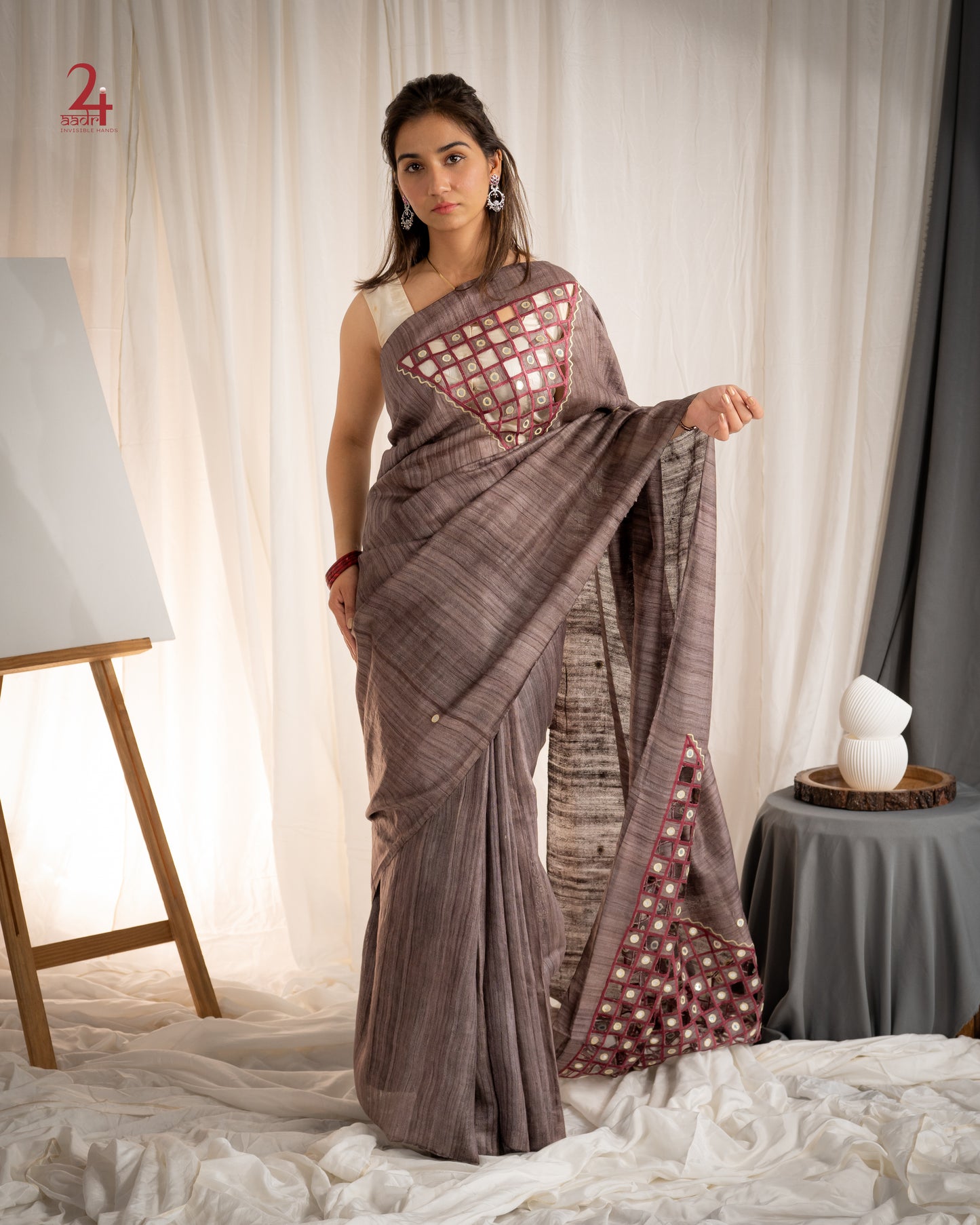 TUSSAR GHICCHA CUT WORK SAREE