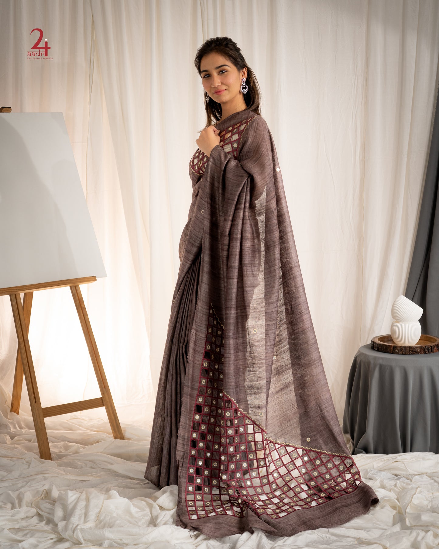 TUSSAR GHICCHA CUT WORK SAREE