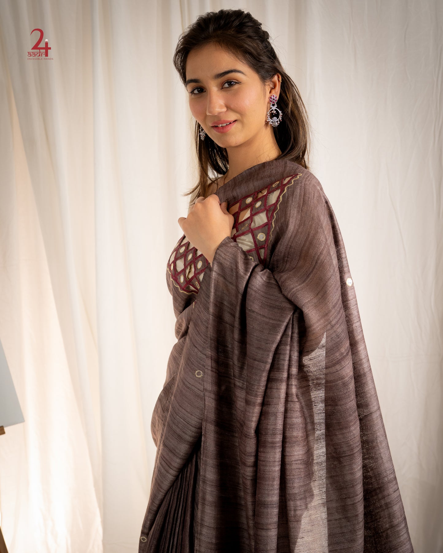 TUSSAR GHICCHA CUT WORK SAREE