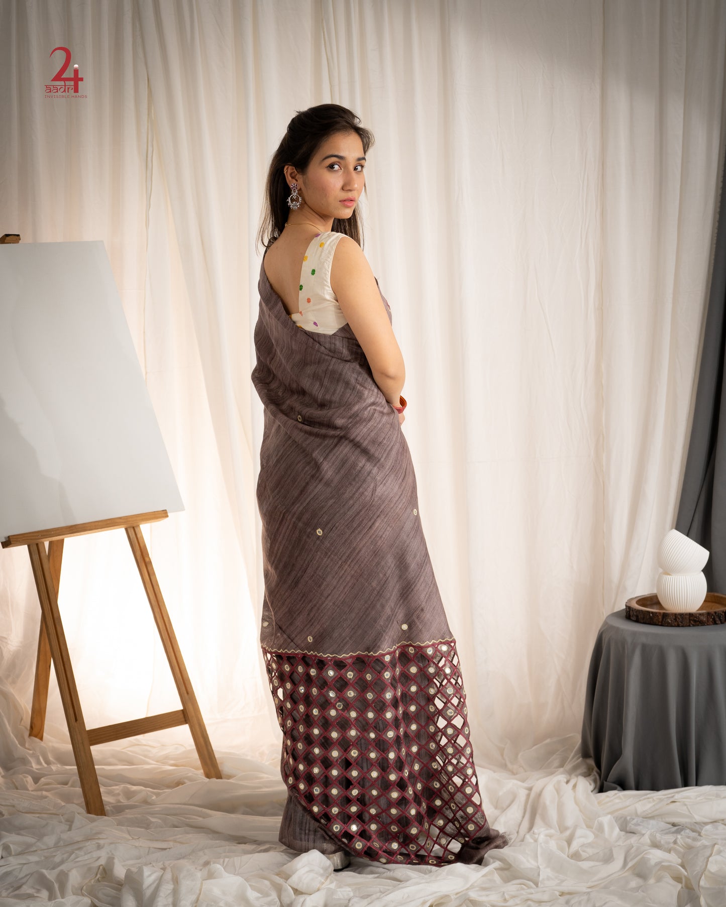 TUSSAR GHICCHA CUT WORK SAREE