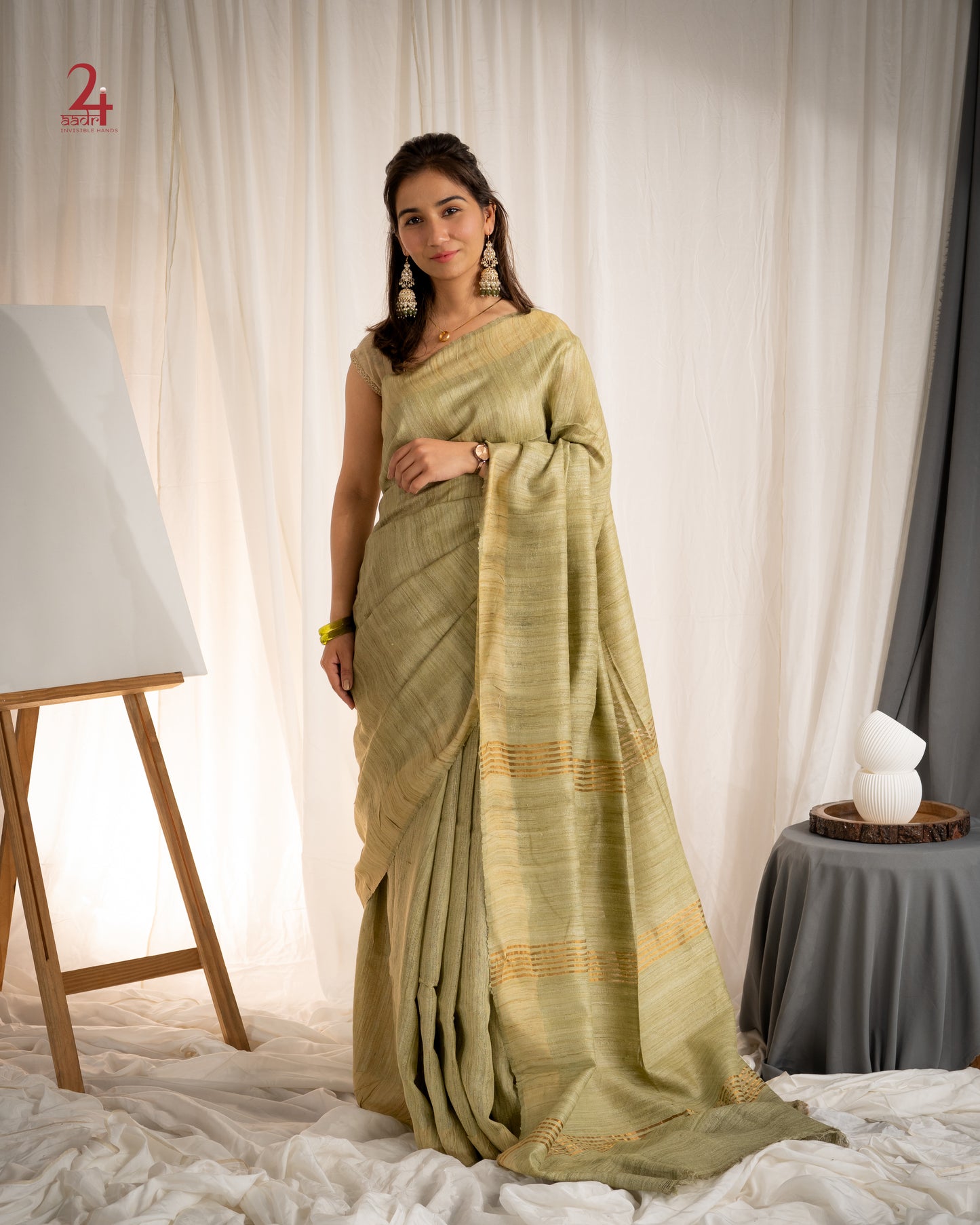 Tussar Ghiccha Handloom Saree (OLIVE)