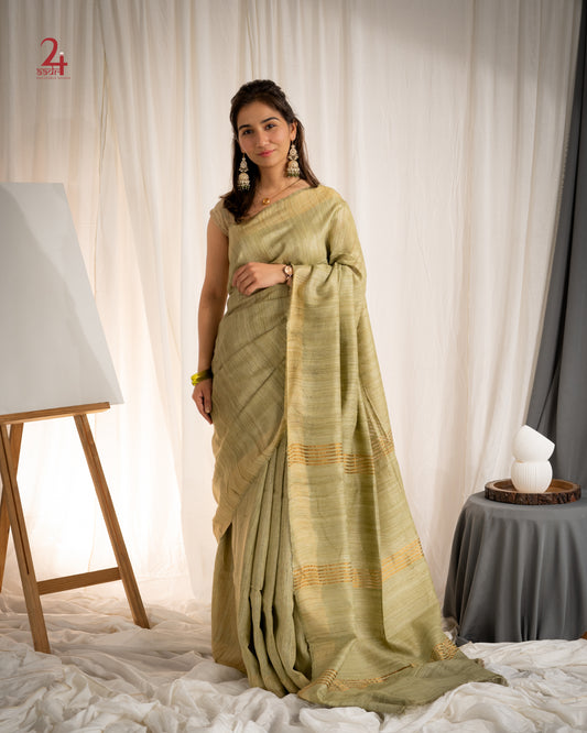 Tussar Ghiccha Handloom Saree (OLIVE)