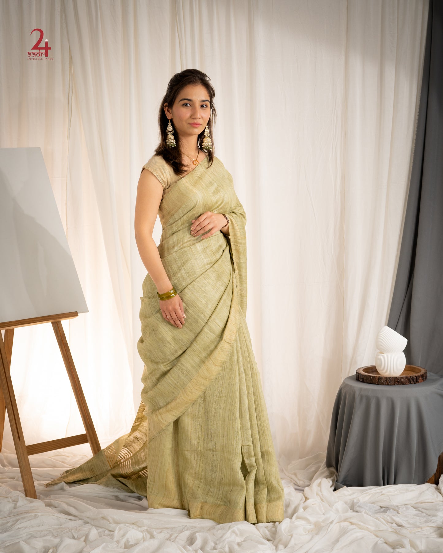 Tussar Ghiccha Handloom Saree (OLIVE)
