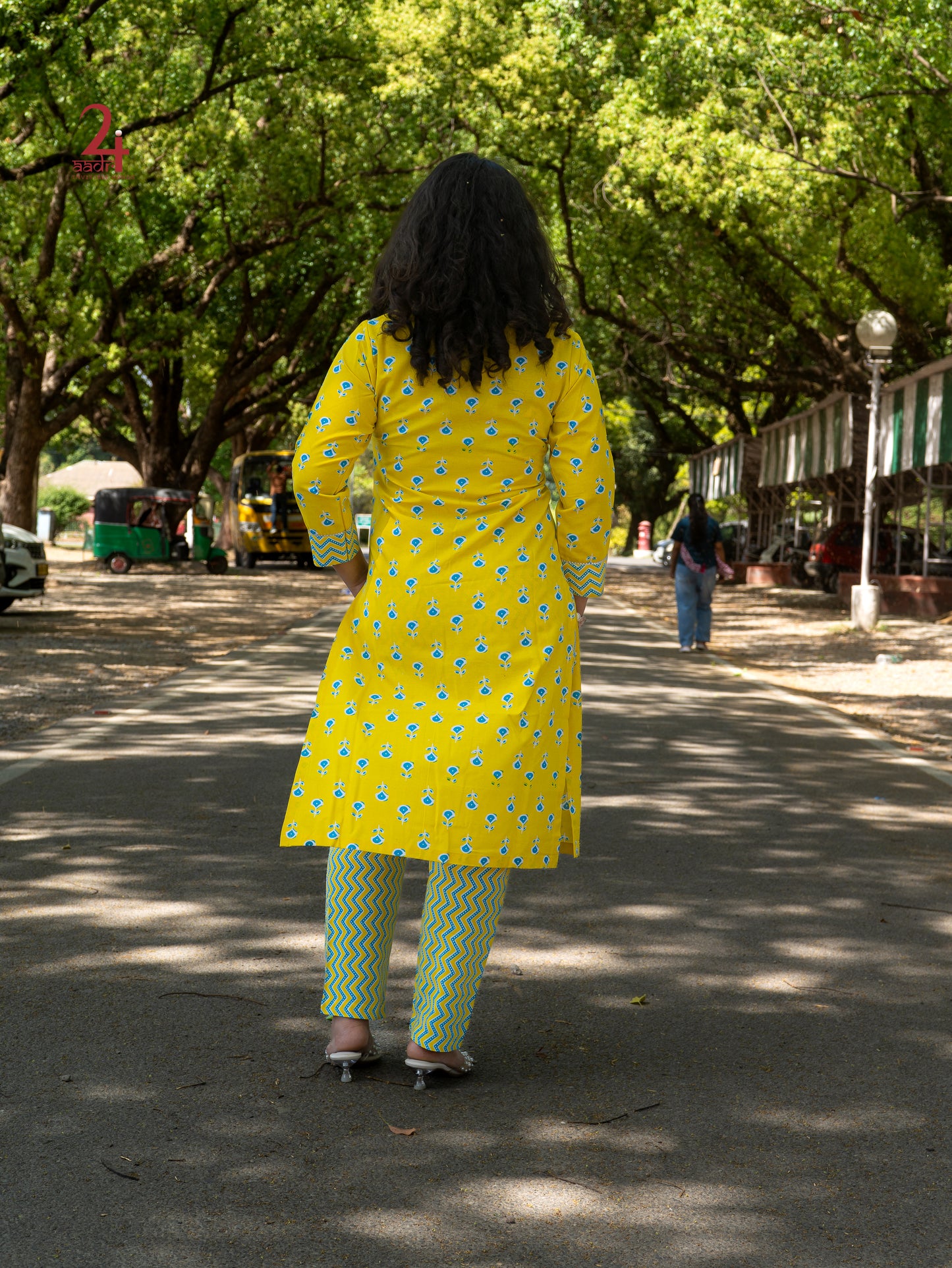 YELLOW ZIG ZAG  COTTON KURTA BOTTOM SET