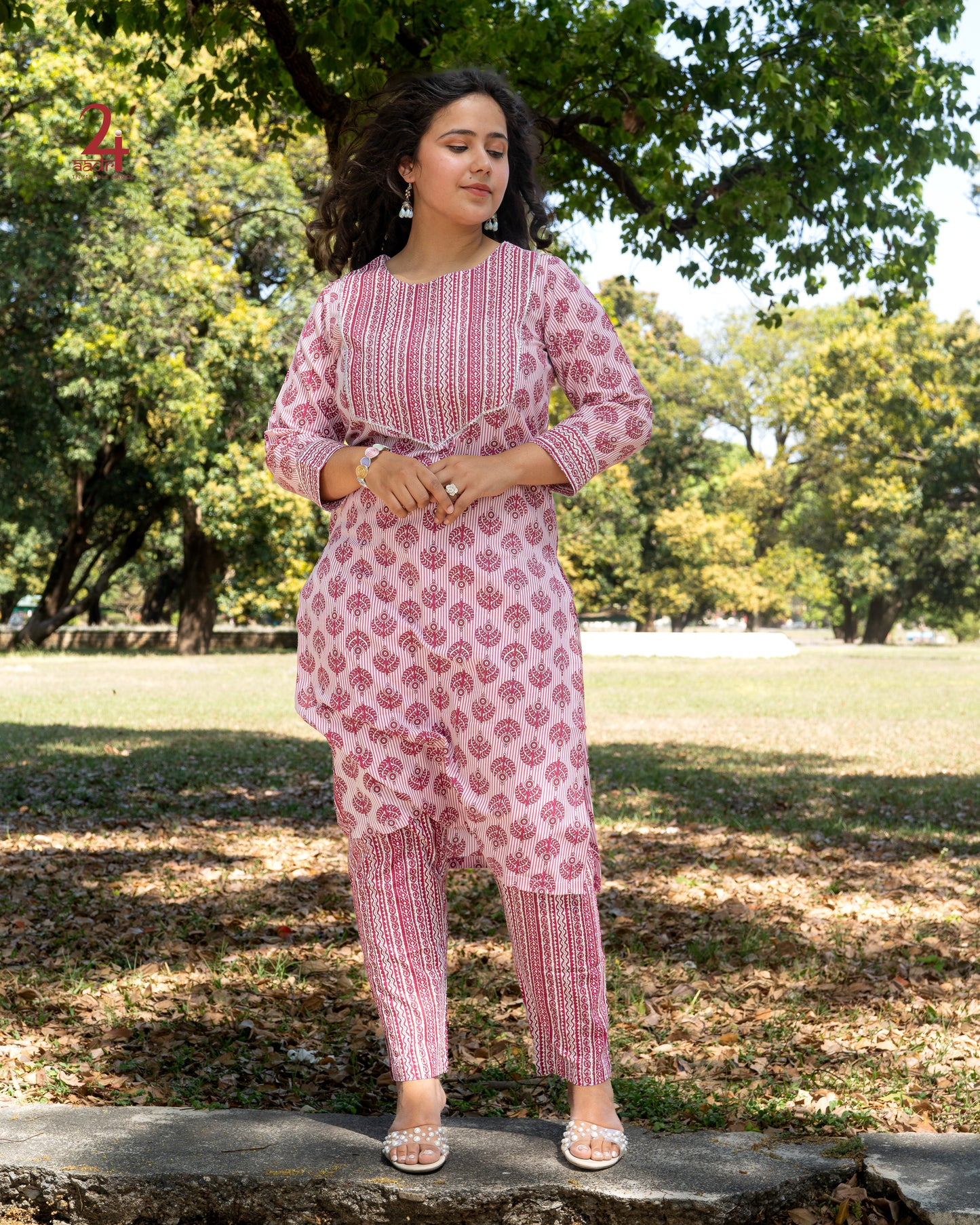 Maroon Printed Kurta Bottom Set