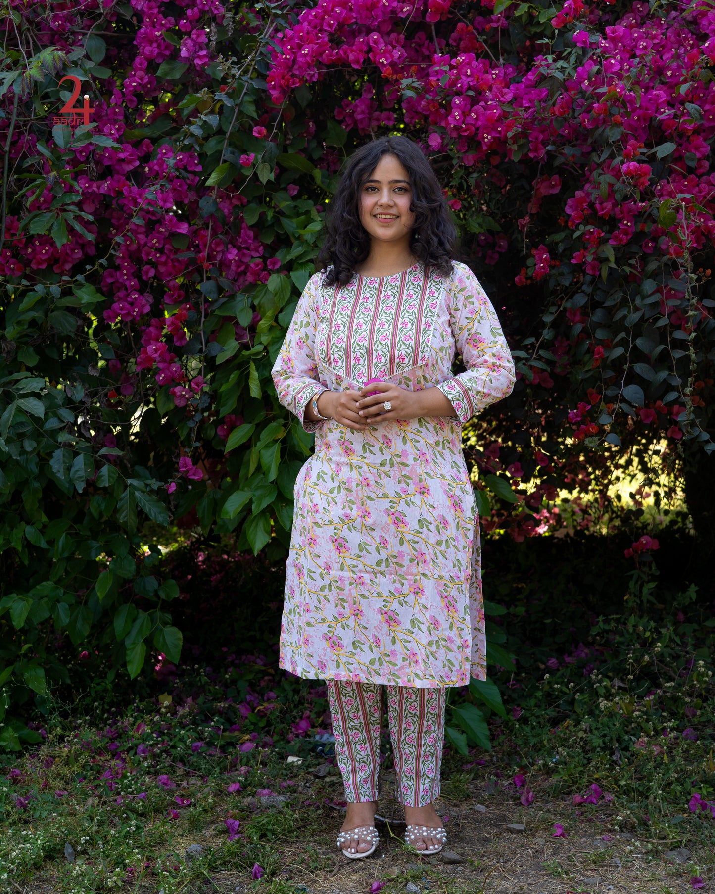 Floral Pink Kurta Bottom Set