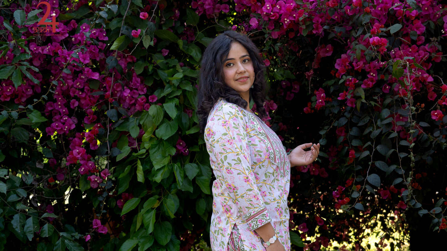 Floral Pink Kurta Bottom Set