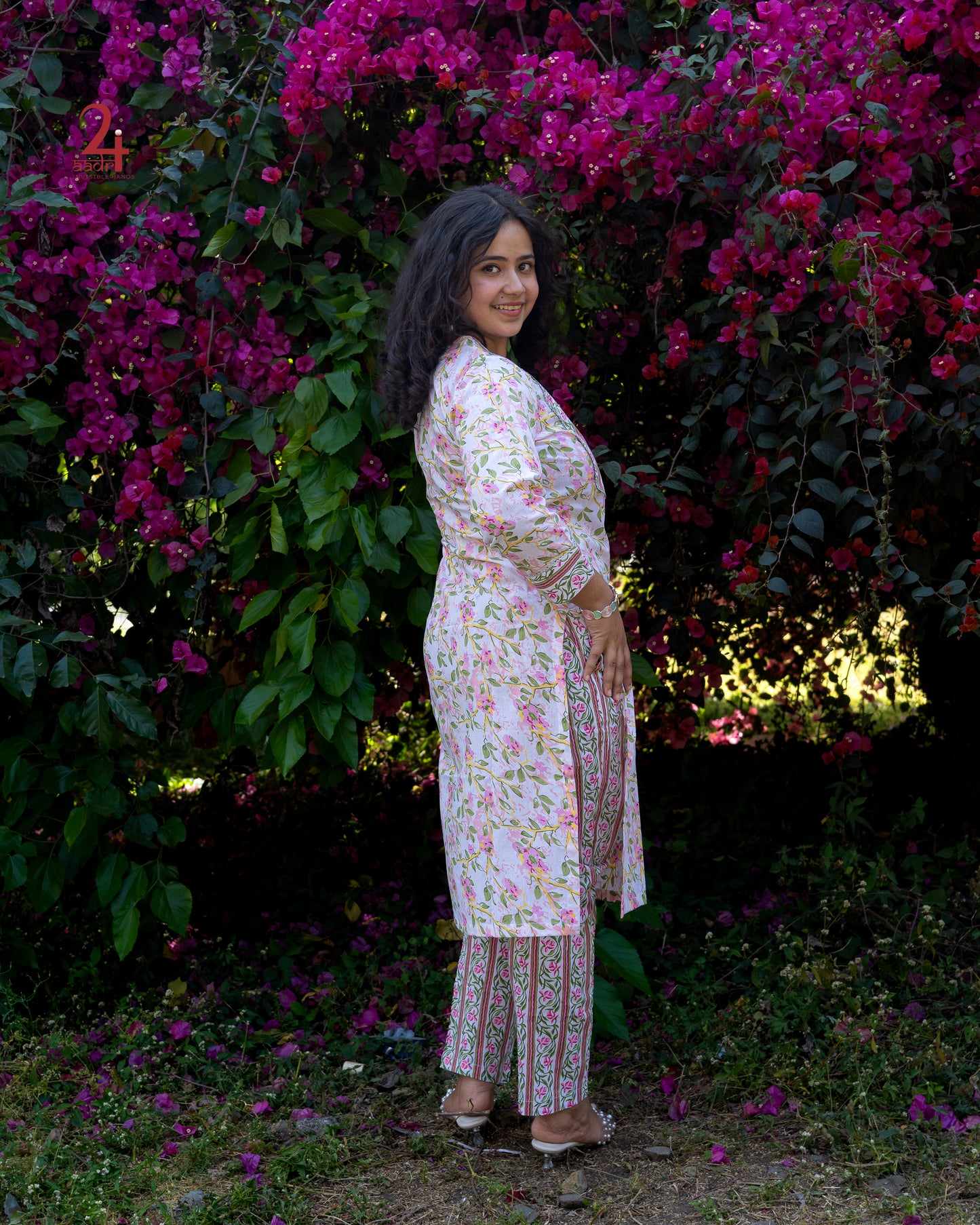 Floral Pink Kurta Bottom Set