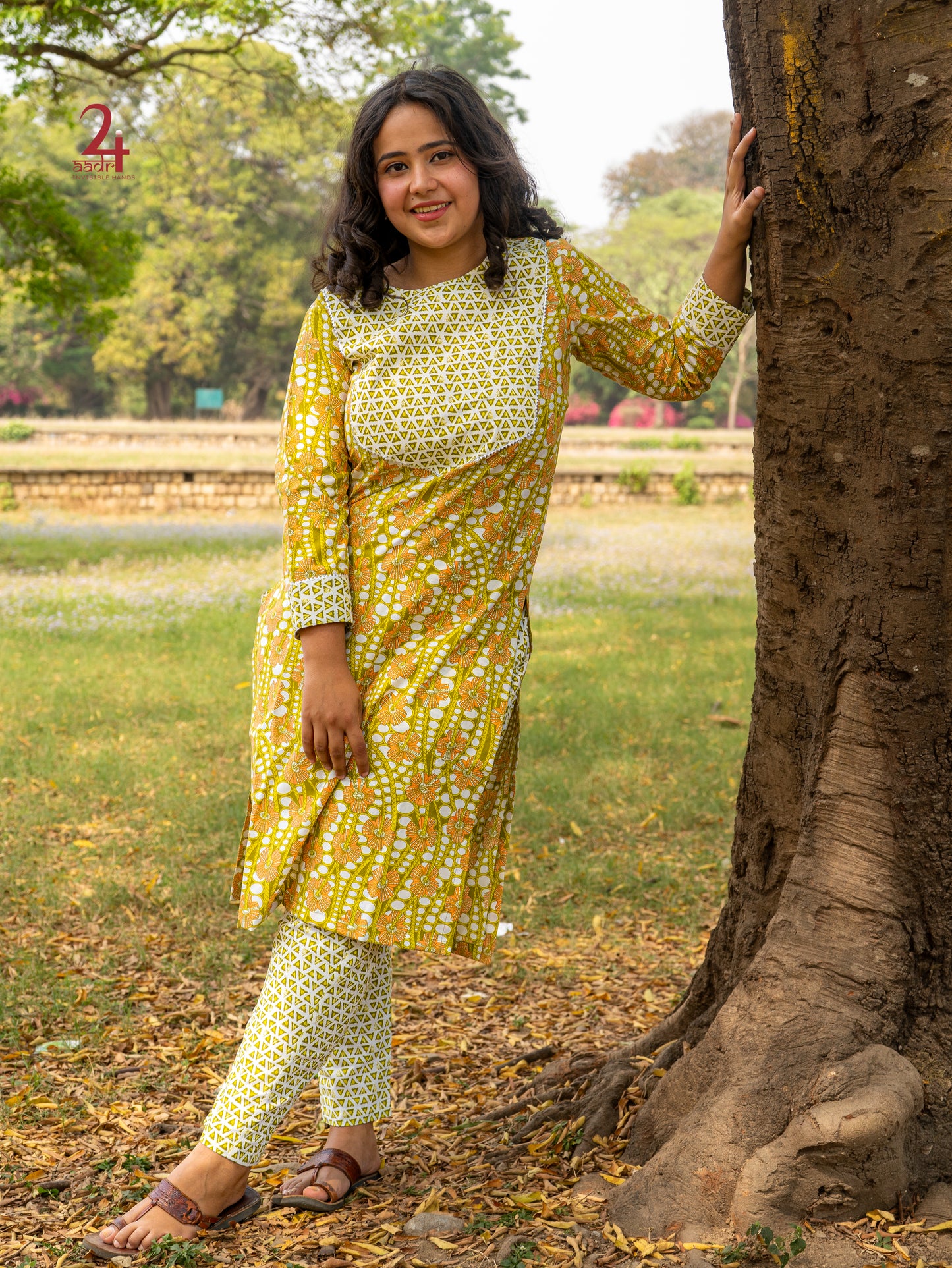 Olive Triangle Kurta Bottom Set