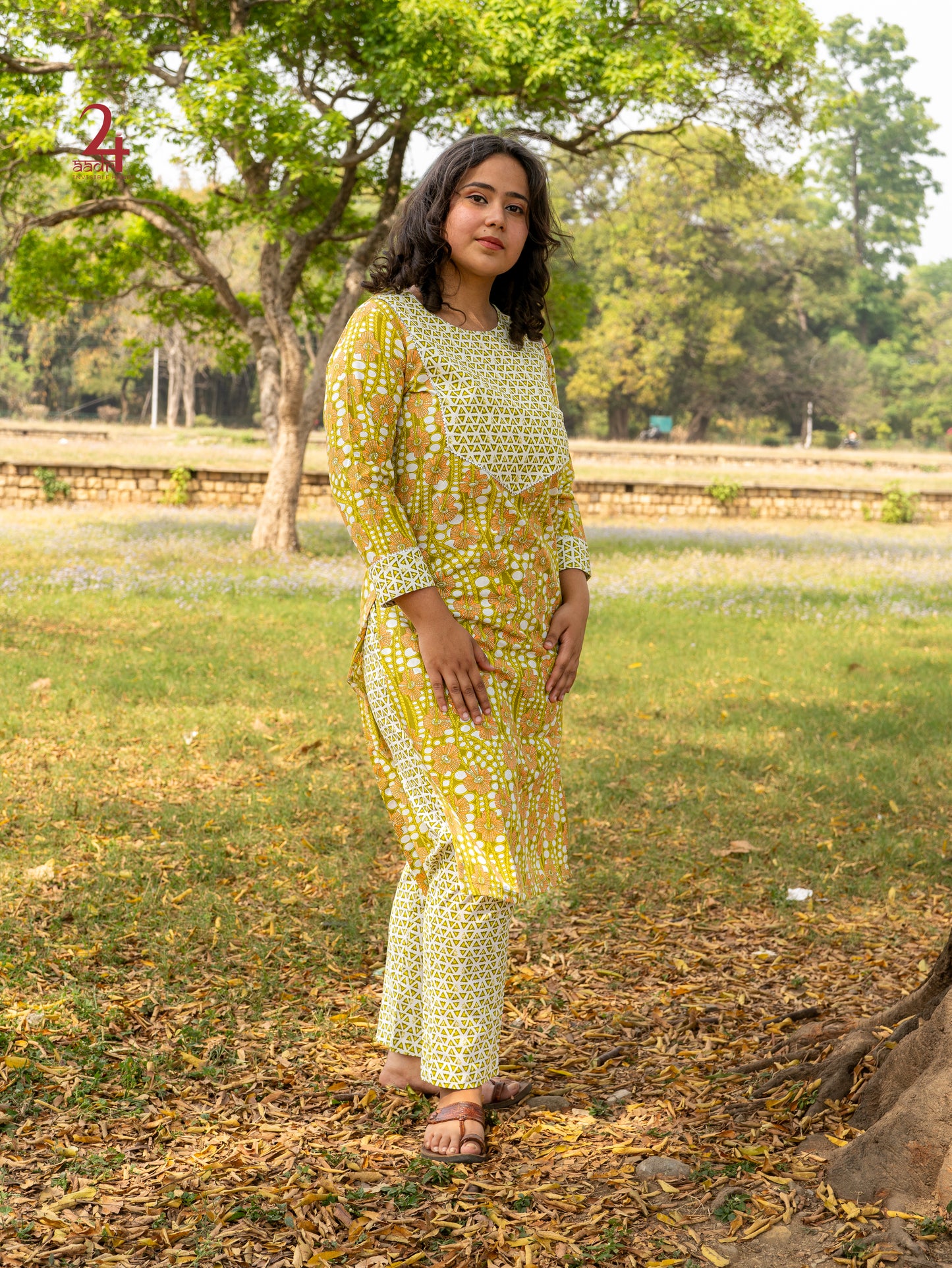 Olive Triangle Kurta Bottom Set